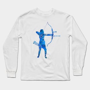 Archery girl blue art Long Sleeve T-Shirt